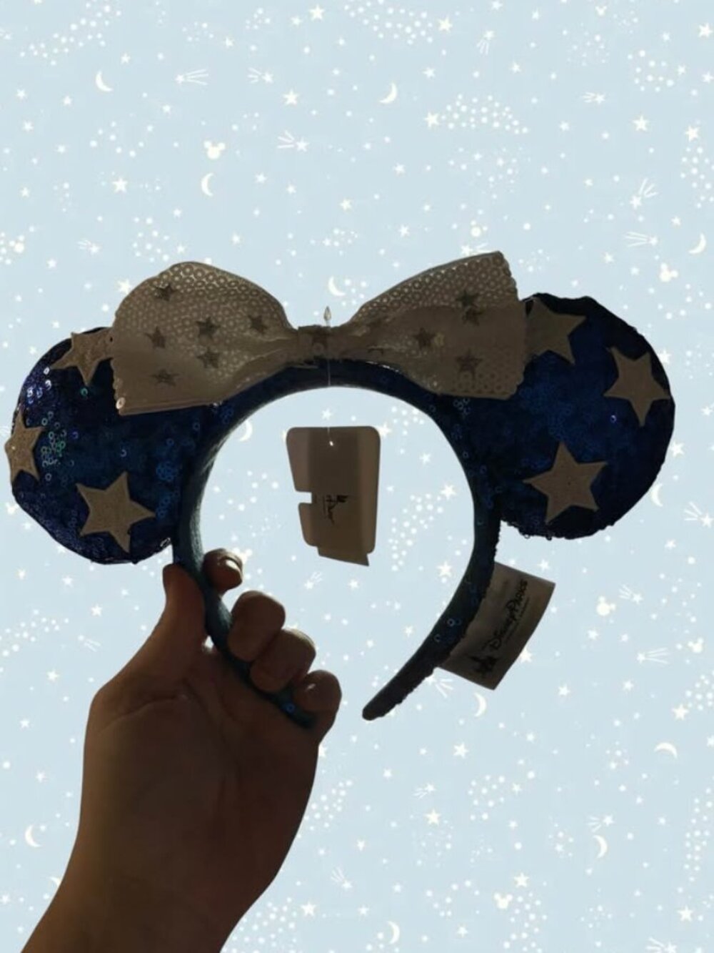 NWT Disney Parks Minnie Mouse Fantasia Blue Sequin Stars Ear Headband